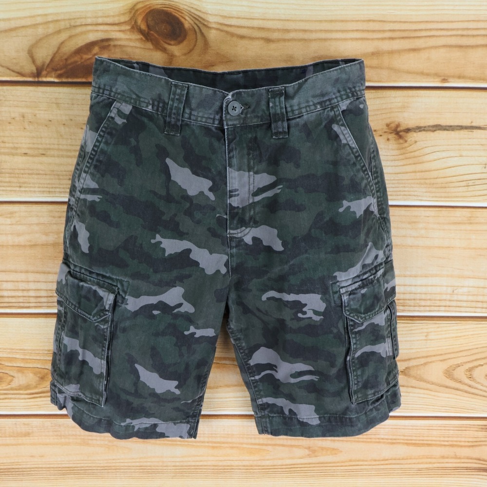 Falls Creek Cargo Shorts Mens 29 Green Camouflage 100% Cotton Pockets Flat Front